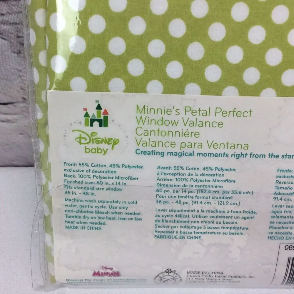Disney Baby Minnie’s Petal Perfect Window Valance Curtain Green & Pink Polka Dot